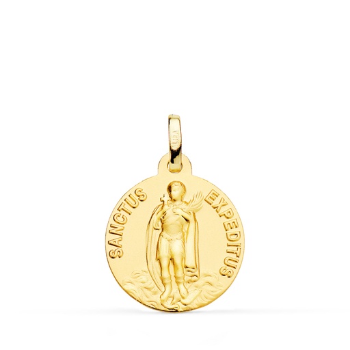 [PP8101-018] 18K MEDALLA ORO AMARILLO -SANCTUS EXPEDITUS- LISA MATIZADA 18 MM