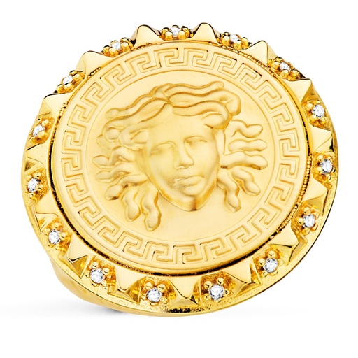 [PP90015-1] 18K SELLO ORO AMARILLO MEDUSA VERSACE MATE 20 MM CON CIRCONITAS