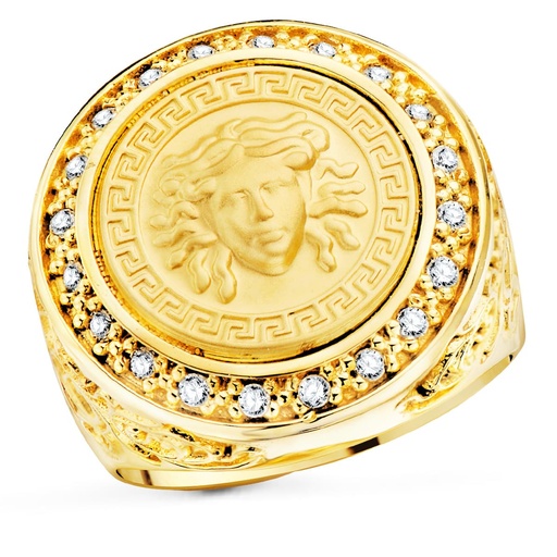 [PP90016-1] 18K SELLO ORO AMARILLO MEDUSA VERSACE MATE 15 MM CON CIRCONITAS ANCHO 21 MM