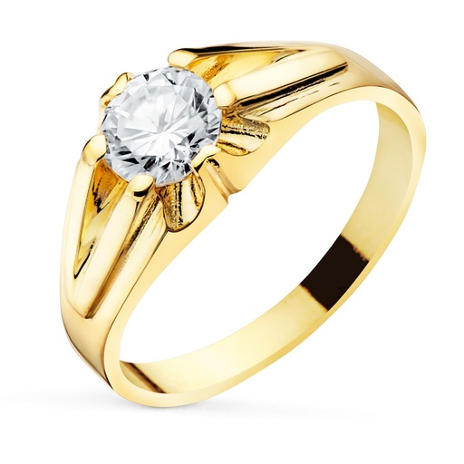 [PP904003] 18K SOLITARIO ORO AMARILLO CABALLERO ANCHO 8 MM CIRCCONITA 5.50 MM FORRADO