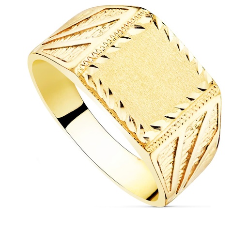 [PP904106] 18K SELLO MACIZO CABALLERO ORO AMARILLO TALLADO CABEZA CUADRADA 11X11 MM