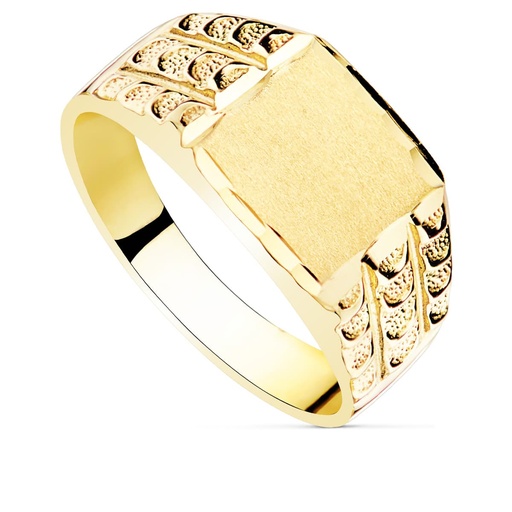 [PP904107] 18K SELLO MACIZO CABALLERO ORO AMARILLO TALLADO CABEZA RECTANGULAR 9X8 MM