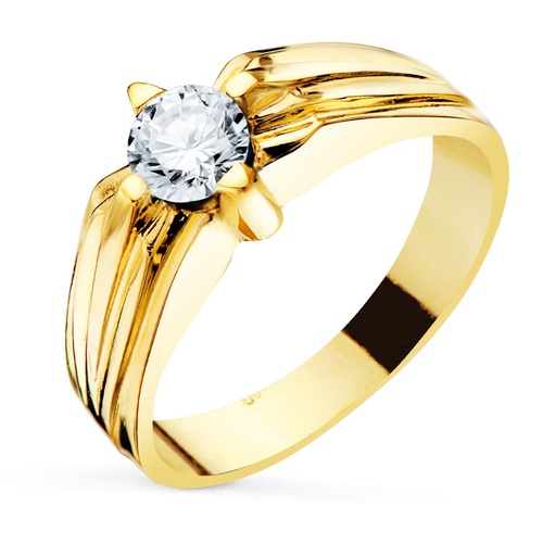 [PP904400] 18K SOLITARIO ORO AMARILLO CABALLERO CIRCONITA 5.5 MM ANCHO CUERPO 7.5 MM