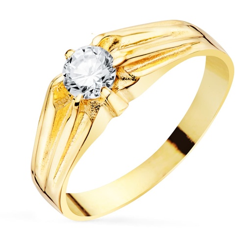 [PP905604] 18K SOLITARIO ORO AMARILLO CABALLERO CIRCONITA 5 MM ANCHO CUERPO 6.5 MM