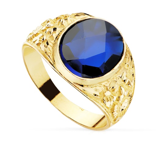 [PP905702-AZ] 18K SELLO CABALLERO TALLADO ORO MACIZO PIEDRA SPINEL ZAFIRO AZUL OVAL 12 X10 MM