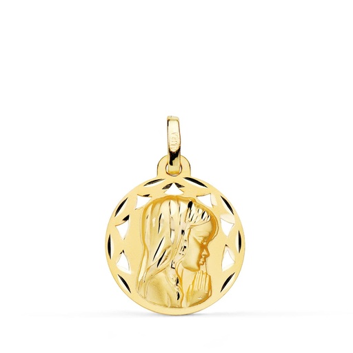 [PP9128-319] 18K MEDALLA CALADA VIRGEN NIÑA PERFIL TALLADA 18 MM
