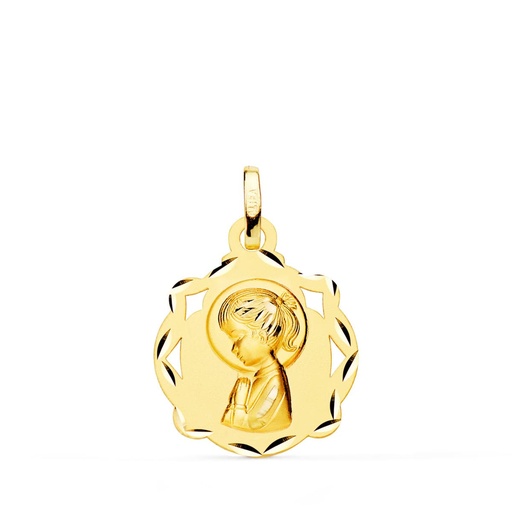 [PP9130-319] 18K MEDALLA ORO AMARILLO CAPILLA VIRGEN NIÑA PERFIL MATIZADA 17X14 MM