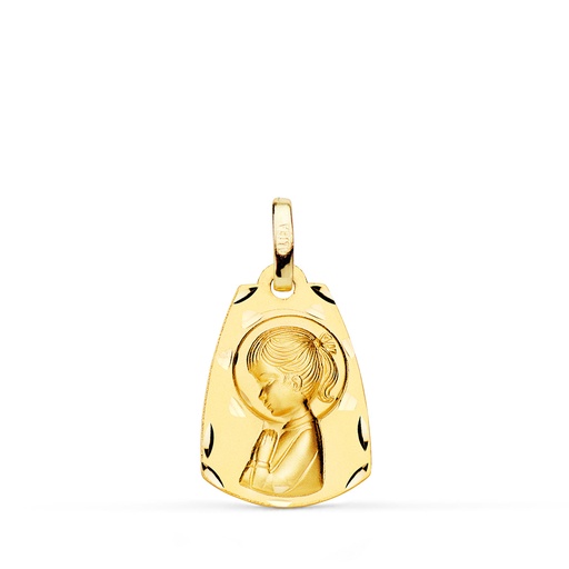 [PP9131-319] 18K MEDALLA ORO AMARILLO CAPILLA VIRGEN NIÑA PERFIL MATIZADA. 19 X 13 MM