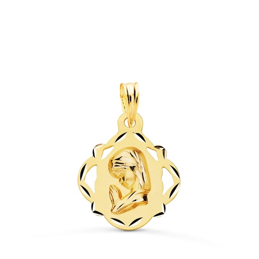 [PP9133-416] 18K MEDALLA ORO AMARILLO VIRGEN NIÑA PANDERETA CALADA 19X16 MM