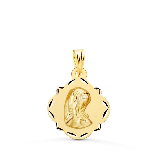 [PP9134-316] 18K MEDALLA ORO AMARILLO VIRGEN NIÑA PERFIL PANDERETA TALLADA 19X16 MM