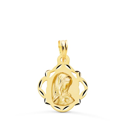 [PP9134-416] 18K MEDALLA ORO AMARILLO VIRGEN NIÑA PANDERETA CALADA 19X16 MM