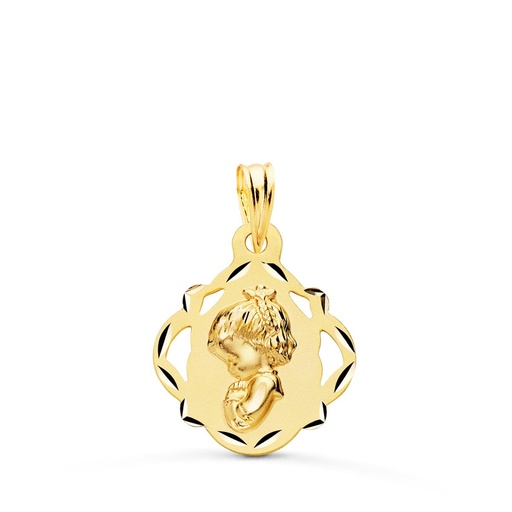 [PP9140-416] 18K MEDALLA ORO AMARILLO VIRGEN NIÑA PANDERETA CALADA 19X16 MM