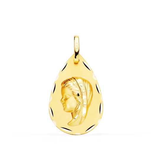 [PP9173-323] 18K MEDALLA VIRGEN NIÑA GOTA TALLA CLASICA 23X15 MM