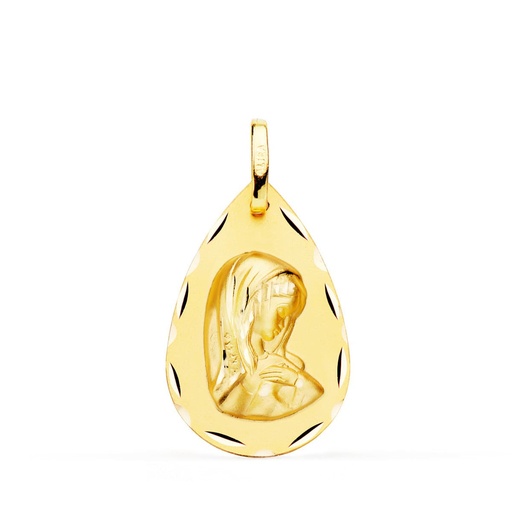[PP9175-323] 18K MEDALLA VIRGEN NIÑA GOTA TALLA CLASICA 23X15 MM