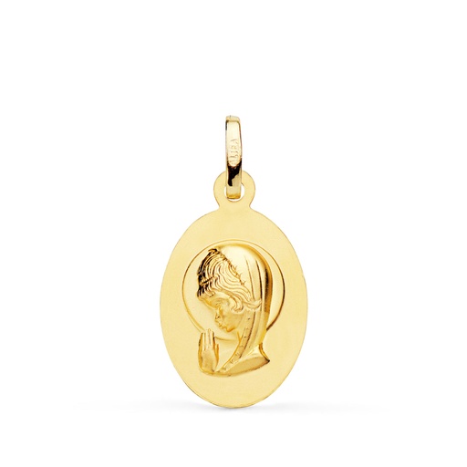 [PP9186-019] 18K MEDALLA ORO AMARILLO VIRGEN NIÑA OVAL MATIZADA 19 X 12 MM