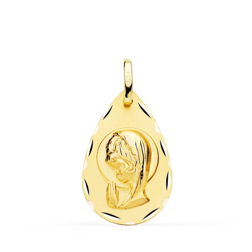 [PP9187-319] 18K MEDALLA ORO AMARILLO VIRGEN NIÑA LAGRIMA TALLADA 19X11 MM