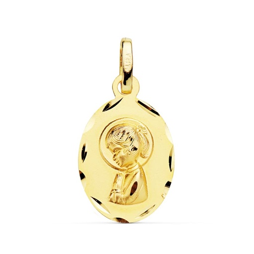 [PP9188-319] 18K MEDALLA ORO AMARILLO VIRGEN NIÑA OVAL TALLADA 19X12 MM