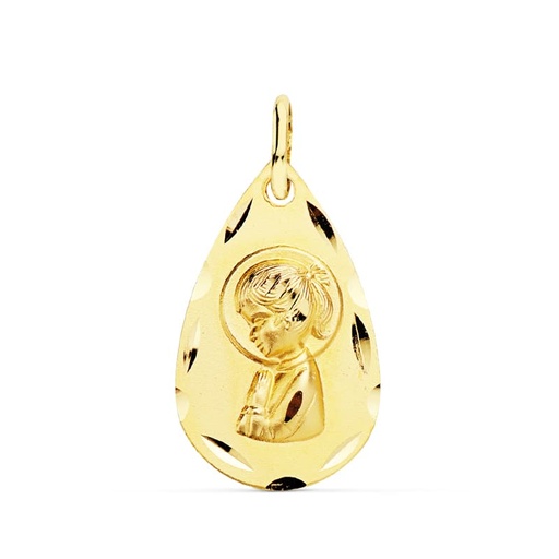 [PP9189-319] 18K MEDALLA VIRGEN NIÑA LAGRIMA 19X11 MM