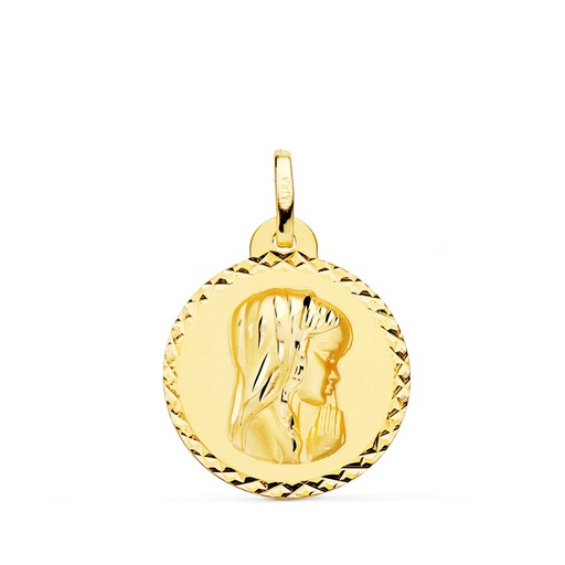 [PP9190-920] 18K MEDALLA ORO AMARILLO VIRGEN NIÑA TALLA CRUZADA 20 MM