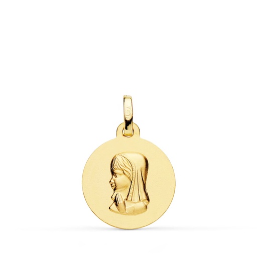 [PP9191-016] 18K MEDALLA ORO AMARILLO VIRGEN NIÑA LISA 16 MM