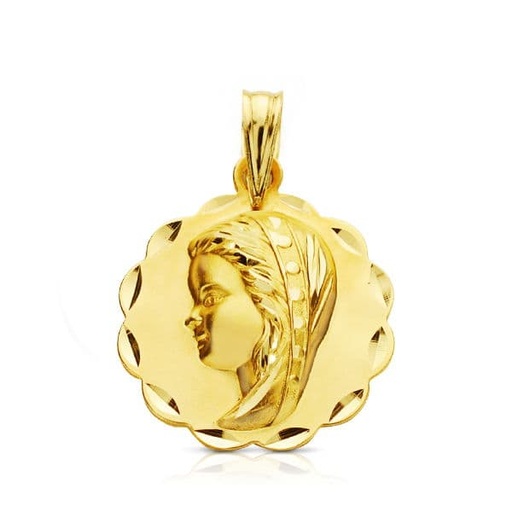 [PP9192-316] 18K MEDALLA ORO AMARILLO VIRGEN NIÑA TALLADA 16 MM