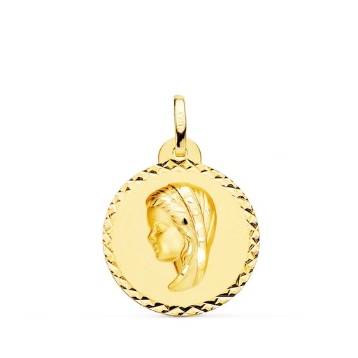 [PP9192-920] 18K MEDALLA ORO AMARILLO VIRGEN NIÑA TALLA CRUZADA 20 MM