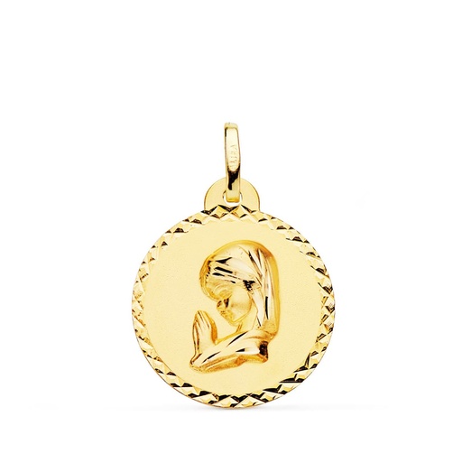 [PP9194-920] 18K MEDALLA ORO AMARILLO VIRGEN NIÑA TALLA CRUZADA 20 MM