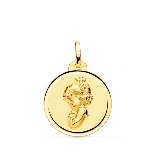 [PP9195-120] 18K MEDALLA ORO AMARILLO VIRGEN NIÑA REZANDO BISEL 20 MM