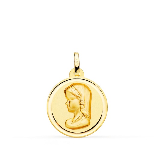 [PP9197-118] 18K MEDALLA VIRGEN NIÑA MATIZADA BISEL 18 MM