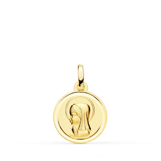 [PP9198-114] 18K MEDALLA VIRGEN NIÑA MATIZADA CON BISEL 14 MM