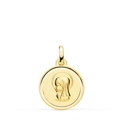 [PP9198-116] 18K MEDALLA VIRGEN NIÑA MATIZADA CON BISEL 16 MM