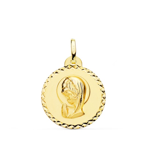 [PP9199-920] 18K MEDALLA ORO AMARILLO VIRGEN NIÑA TALLA CRUZADA 20 MM