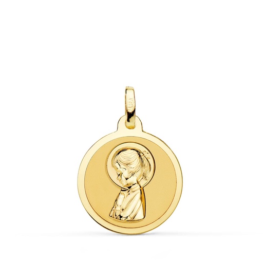 [PP9200-818] 18K MEDALLA ORO AMARILLO VIRGEN REZANDO EN BRILLO 18 MM