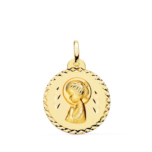 [PP9200-920] 18K MEDALLA ORO AMARILLO VIRGEN NIÑA TALLA CRUZADA 20 MM