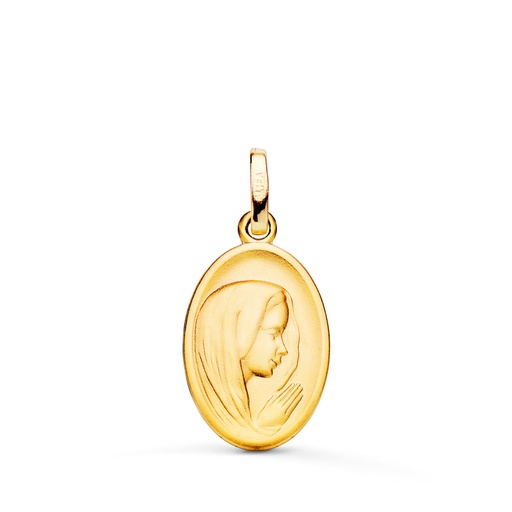 [PP9202-020] 18K MEDALLA ORO AMARILLO VIRGEN NIÑA PERFIL MATIZADA Y TALLADA 16X12 MM