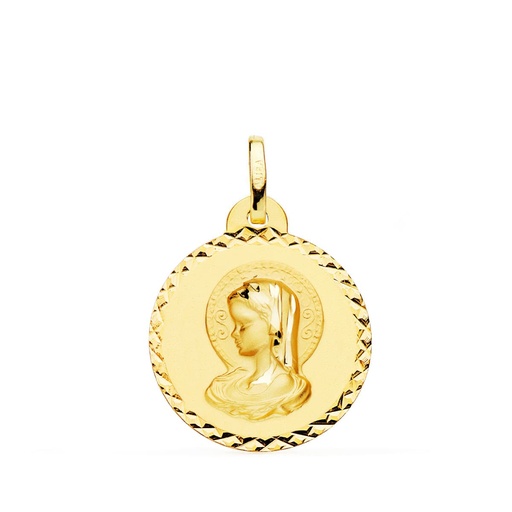 [PP9215-920] 18K MEDALLA VIRGEN MARIA ( VIRGO VIRGINIUM ) TALLA CRUZADA 20 MM