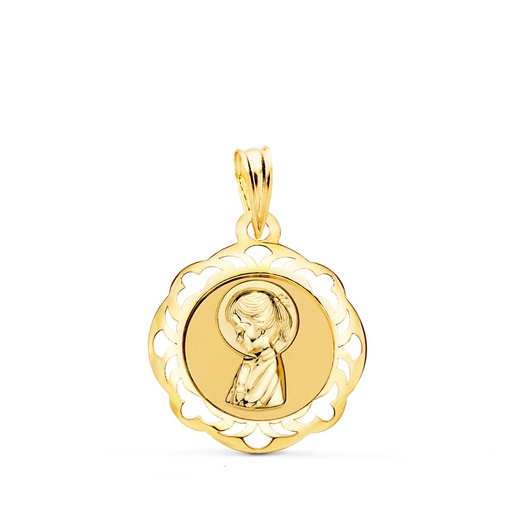 [PP9256-VN22] 18K MEDALLA VIRGEN NIÑA CERCO CALADO EN BRILLO 20X18 MM