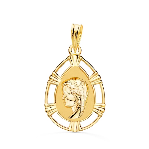 [PP9258-CAB] 18K MEDALLA VIRGEN NIÑA LAGRIMA 23X15 MM