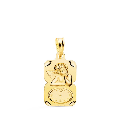 [PP9288-319] 18K MEDALLA RECTANGULO ANGELITO BURLON CON RELOJ TALLADA 19X11 MM