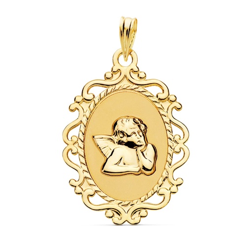 [PP9328-825] 18K MEDALLA ANGEL BURLON BRILLO Y CERCO CALADO 23X16 MM