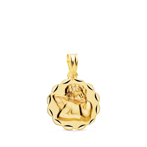 [PP9332-314] 18K MEDALLA ANGELITO BURLON ARCOS TALLADA 14 MM