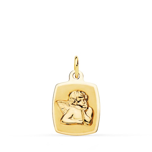 [PP9336-819] 18K MEDALLA TONEL ANGELITO BURLON BRILLO Y MATE 19X13 MM