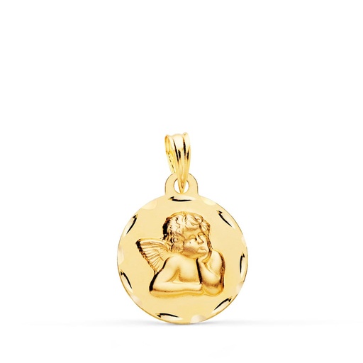 [PP9337-316] 18K MEDALLA REDONDA ANGELITO BURLON TALLADA 16 MM