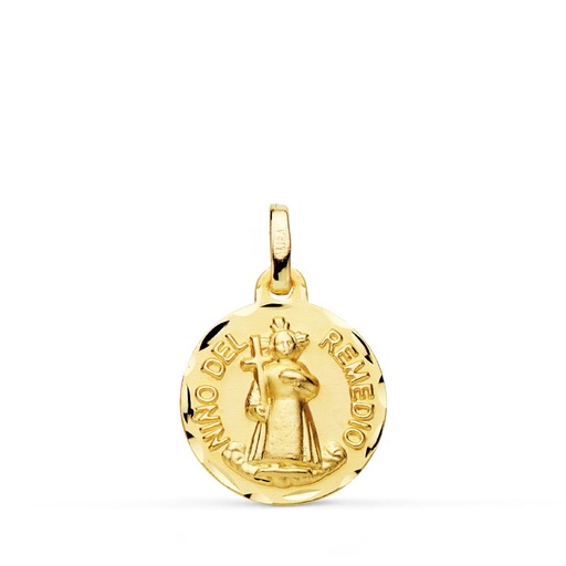[PP9338-316] 18K MEDALLA ORO AMARILLO NIÑO DEL REMEDIO TALLADA 16 MM