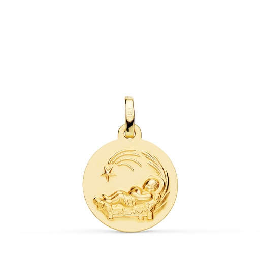 [PP9339-016] 18K MEDALLA ORO AMARILLO NIÑO DEL PESEBRE LISA 16 MM