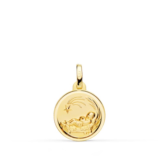 [PP9339-114] 18K MEDALLA ORO AMARILLO NIÑO DEL PESEBRE BISEL 14 MM