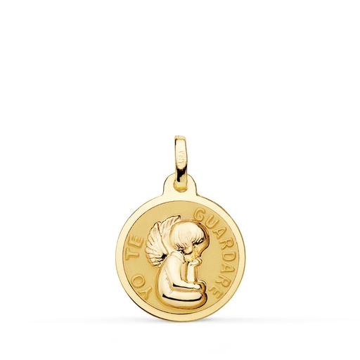 [PP9340-816] 18K MEDALLA ANGEL  YO TE GUARDARE  BRILLO 16 MM