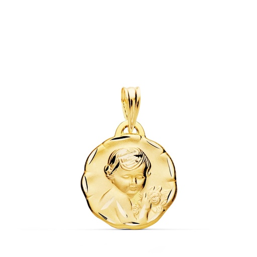 [PP9341-315] 18K MEDALLA ANGEL QUERUBIN TALLADO 15 MM