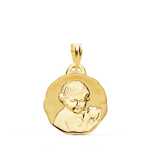 [PP9341-819] 18K MEDALLA ANGEL QUERUBIN BRILLO 19 MM