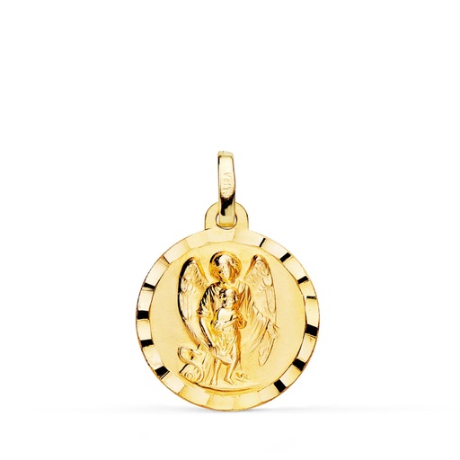 [PP9343-318] 18K MEDALLA ORO AMARILLO ANGEL DE LA GUARDA BORDE TALLADO 18 MM